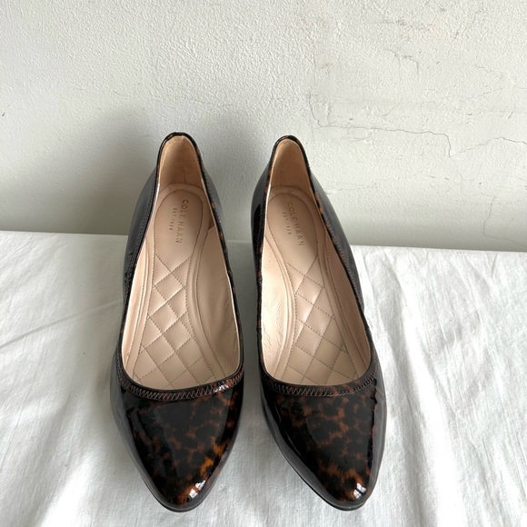 Cole Haan Tali Luxe Tortoise Patent leather Stacked Wedge Shoes - Picture 1 of 14